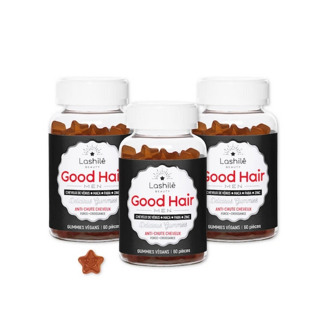 Profitez du tarif préférentiel du pack Lashilé Good Hair Men : l'anti-chute cheveux pour les hommes grâce à son action ciblée contre le vieillissement capillaire.