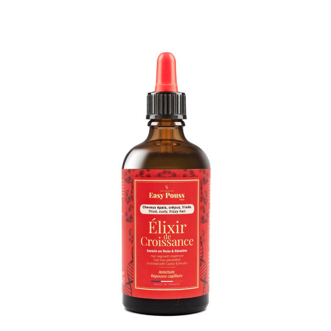 Formulé pour les cheveux épais, l'Elixir de Croissance Capillaire s’utilise sur le cuir chevelu pour stimuler booster la pousse. Contient kératine et huile de ricin.